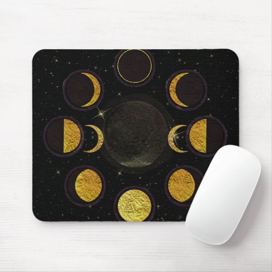 Magical Black & Gold Moon Phasen Mousepad (Mit Mouse)