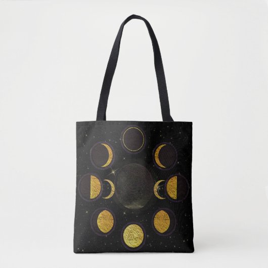 Magical Black & Gold Moon Phasen Tasche (Vorderseite)