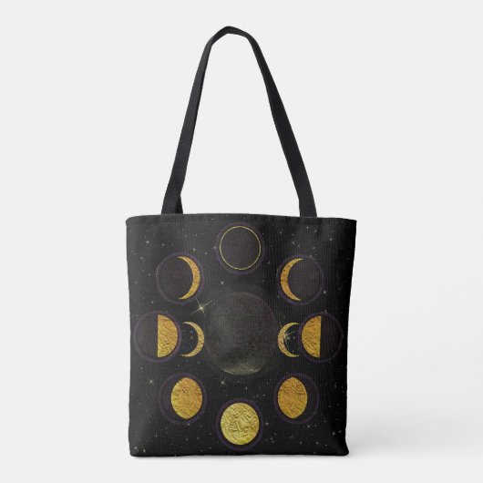 Magical Black & Gold Moon Phasen Tasche (Rückseite)