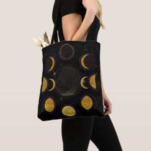 Magical Black & Gold Moon Phasen Tasche