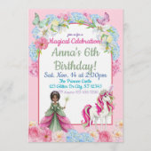 Magical Black Princess Unicorn Birthday Einladung (Vorderseite)