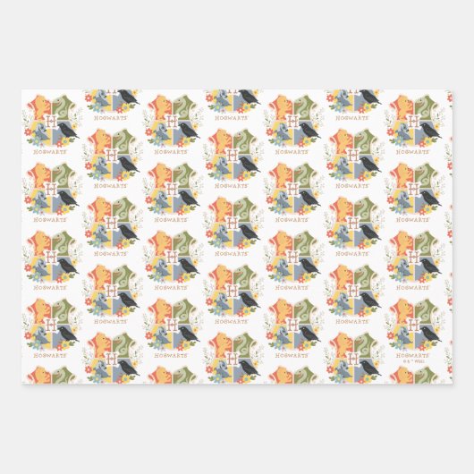 Magical Blooms HOGWARTS™ Wappen Geschenkpapier Set (Vorderseite)