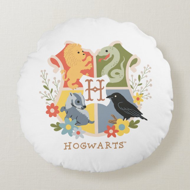 Magical Blooms HOGWARTS™ Wappen Rundes Kissen (Vorderseite)