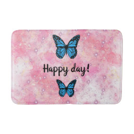 Magical blue butterfly pink glitter art badematte