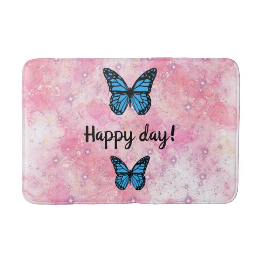 Magical blue butterfly pink glitter art badematte (Vorderseite)