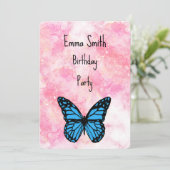 Magical blue butterfly pink glitter art dankeskarte (Stehend Vorderseite)