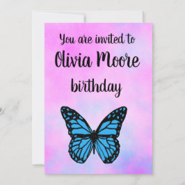Magical blue butterfly pink glitter art einladung