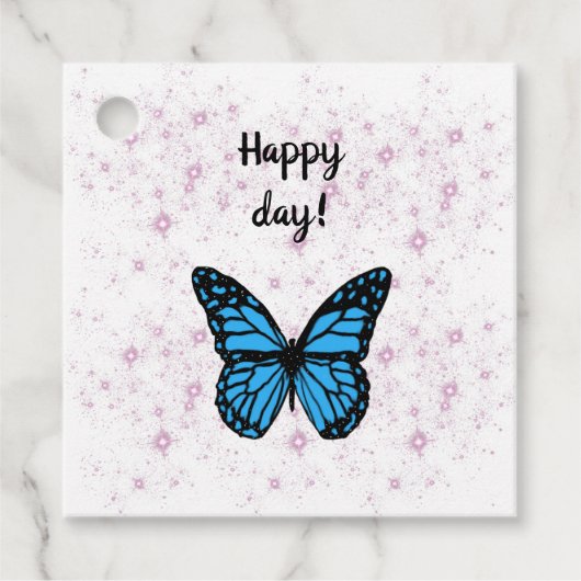 Magical blue butterfly pink glitter art geschenkanhänger (Vorderseite)