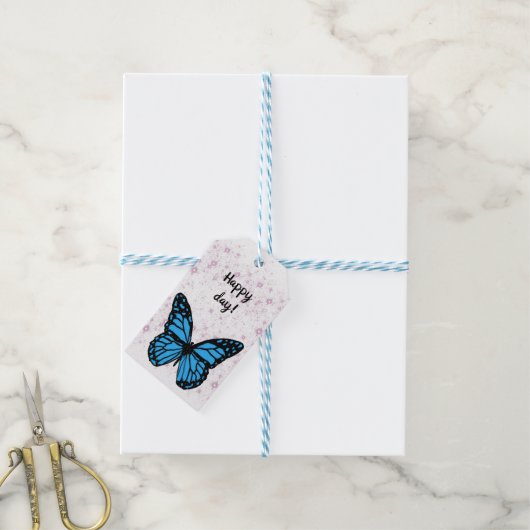 Magical blue butterfly pink glitter art geschenkanhänger (Mit Garn)