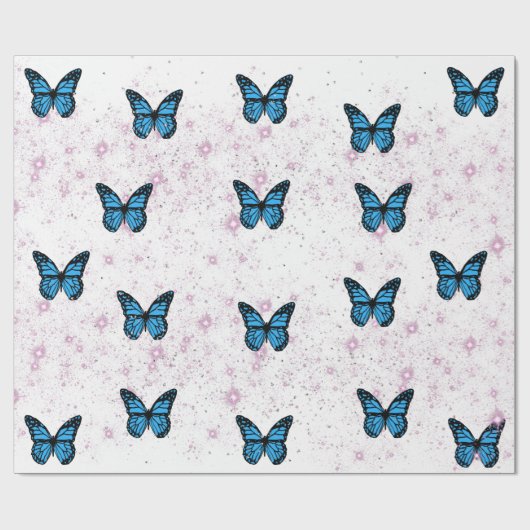 Magical blue butterfly pink glitter art geschenkpapier (Flach)