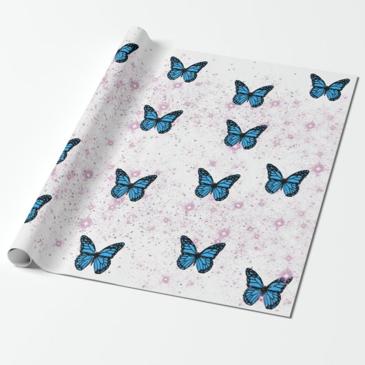 Magical blue butterfly pink glitter art geschenkpapier (Ungerollt)