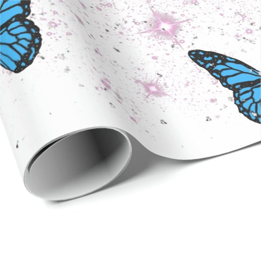 Magical blue butterfly pink glitter art geschenkpapier (Rolleneckpunkt)