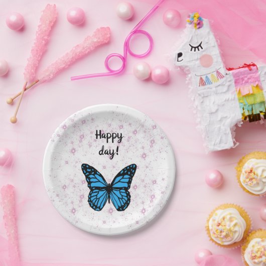 Magical blue butterfly pink glitter art pappteller (Party)