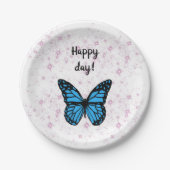 Magical blue butterfly pink glitter art pappteller (Vorderseite)