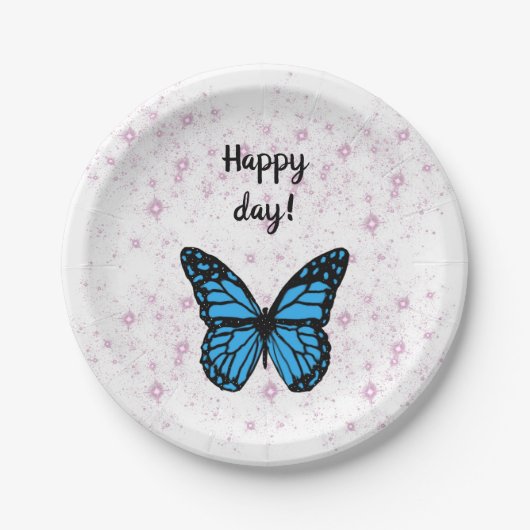 Magical blue butterfly pink glitter art pappteller (Vorderseite)