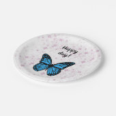 Magical blue butterfly pink glitter art pappteller (Schrägansicht)