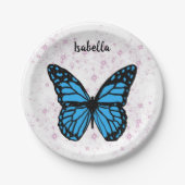 Magical blue butterfly pink glitter art pappteller (Vorderseite)