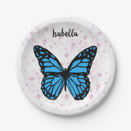 Magical blue butterfly pink glitter art pappteller