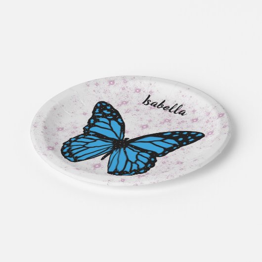 Magical blue butterfly pink glitter art pappteller (Schrägansicht)