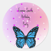 Magical blue butterfly pink glitter art runder aufkleber (Vorderseite)