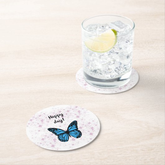 Magical blue butterfly pink glitter art runder pappuntersetzer (Vor Ort)