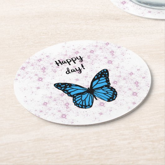 Magical blue butterfly pink glitter art runder pappuntersetzer (Angewinkelt)
