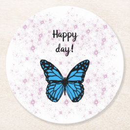 Magical blue butterfly pink glitter art runder pappuntersetzer