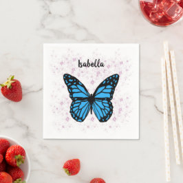 Magical blue butterfly pink glitter art serviette