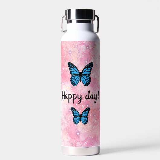 Magical blue butterfly pink glitter art trinkflasche (Vorne)