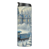 Magical Blue Christmas Train Moonlit Scene Thermosbecher (Nach rechts gedreht)