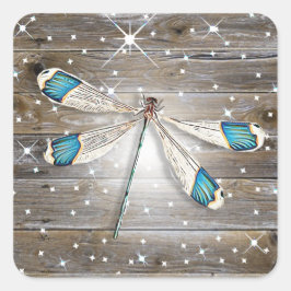 Magical Blue Dragonfly Glitzern Quadratischer Aufkleber