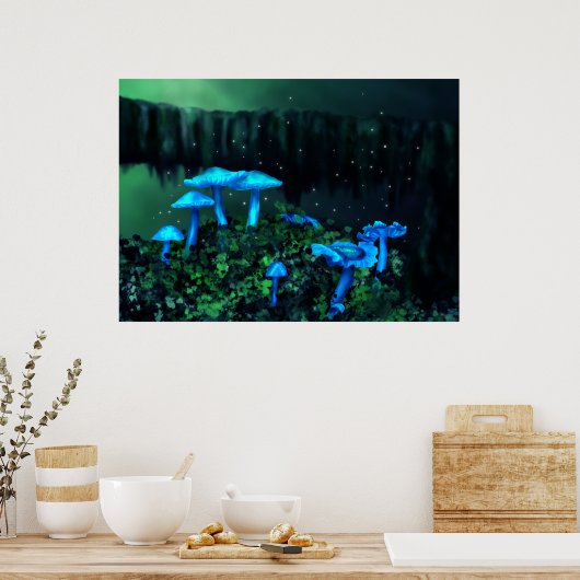 Magical Blue Fairy Mushrooms Poster (Küche)