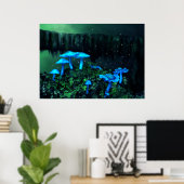 Magical Blue Fairy Mushrooms Poster (Heimbüro)