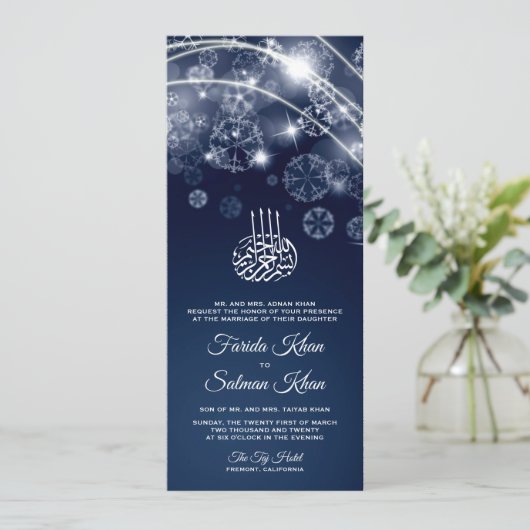Magical Blue Night Stars Islamische Hochzeit Einladung (Stehend Vorderseite)