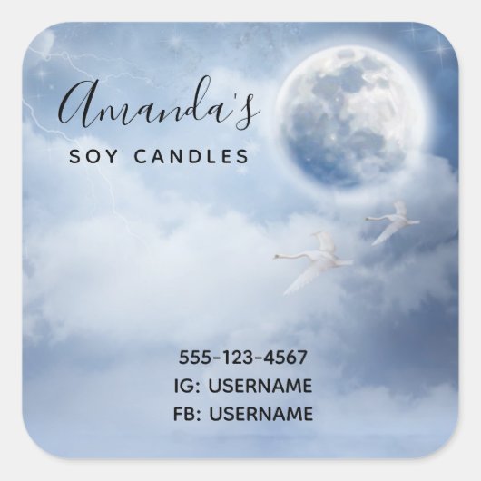 Magical Blue Sky mit flatterndem Swans Business Quadratischer Aufkleber (Vorderseite)