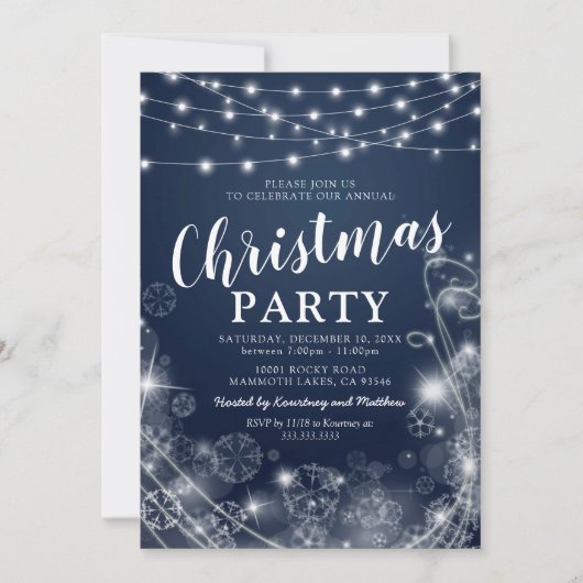 Magical Blue Snowflake Weihnachts-Party Einladung (Vorderseite)