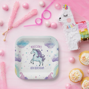 Magical Blue und Lila Unicorn Geburtstag Pappteller