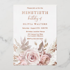 Magical Blush & Rose Floral 90th Birthday Folieneinladung