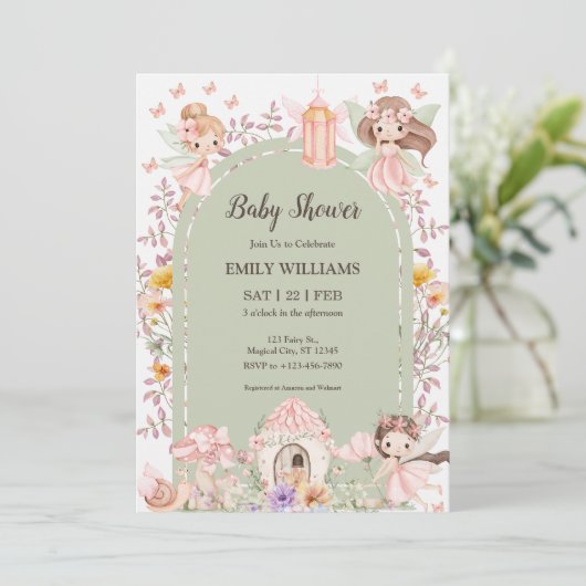 Magical Boho Arch Fairy Baby Shower Invitations Einladung (Stehend Vorderseite)