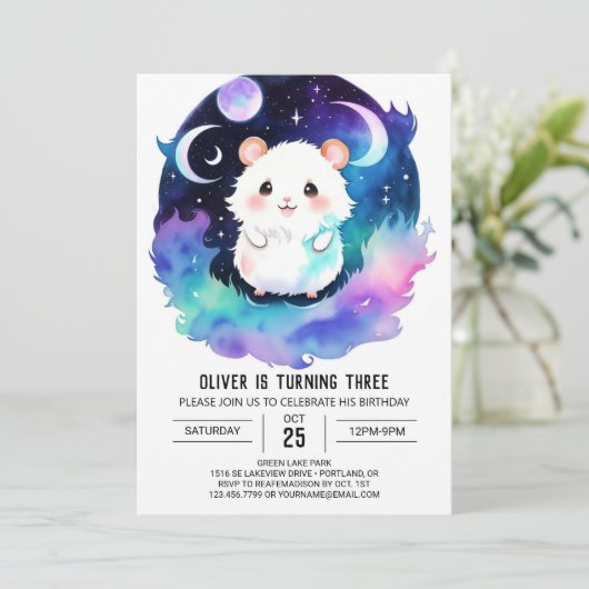 Magical Boho Hamster Birthday Einladung (Stehend Vorderseite)