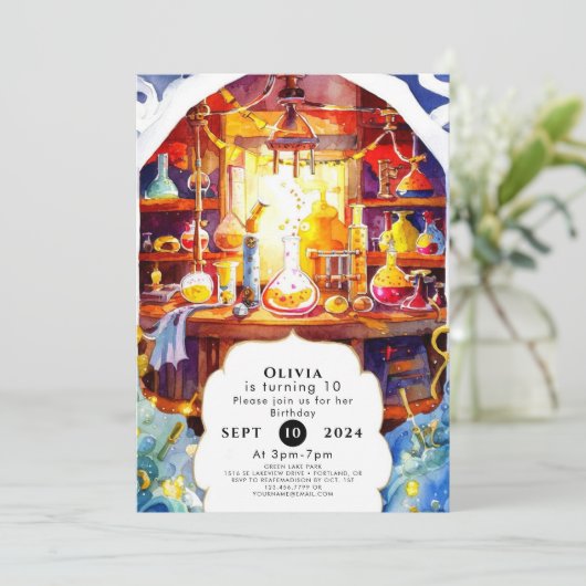 Magical Boho Labrador Scientist Birthday Einladung (Stehend Vorderseite)