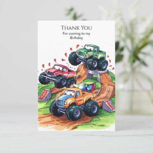 Magical Boho Monster Truck Birthday Dankeskarte (Stehend Vorderseite)
