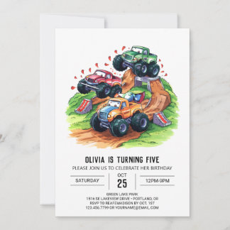 Magical Boho Monster Truck Birthday Einladung