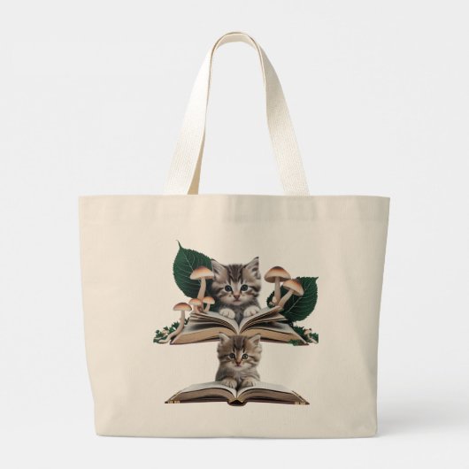 Magical Bookworm Kitten Tote Bag – Whimsical Cat Jumbo Stoffbeutel (Rückseite)