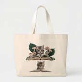 Magical Bookworm Kitten Tote Bag – Whimsical Cat  Jumbo Stoffbeutel (Vorne)