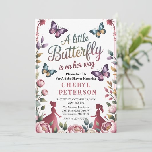 Magical Butterfly Baby Shower Einladung (Stehend Vorderseite)