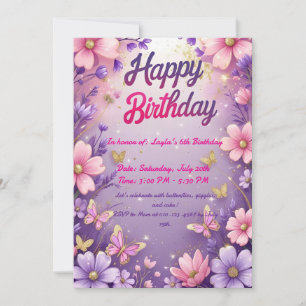 Magical Butterfly Garden Geburtstag Einladung für 