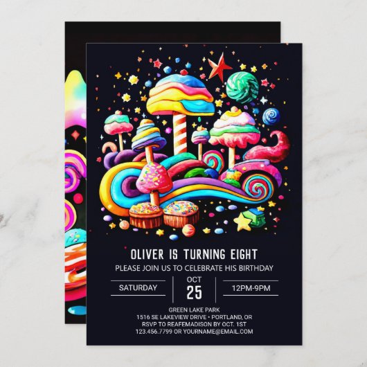 Magical Candyland Birthday Einladung (Vorne/Hinten)