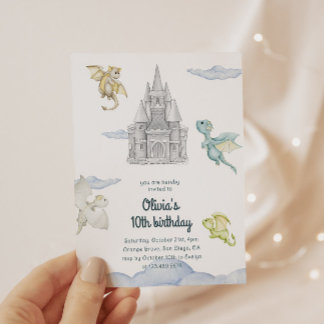 Magical Castle Cute Dragons Kids Birthday Einladung