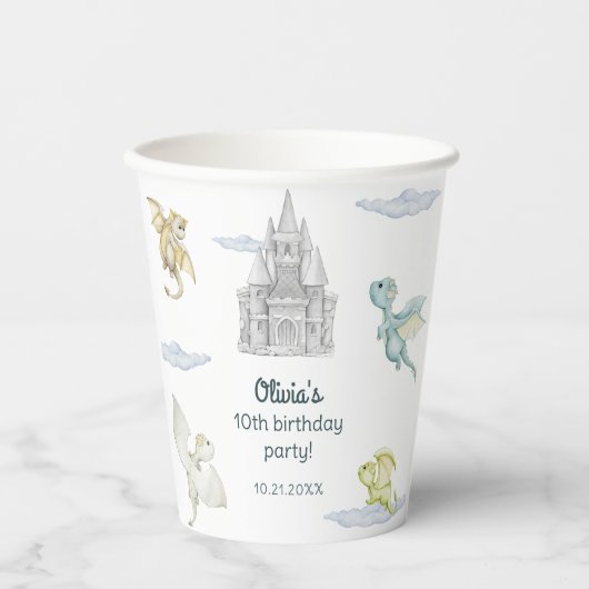 Magical Castle Cute Dragons Kids Birthday Pappbecher (Vorderseite)